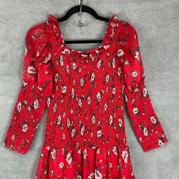 Urban Outfitters Dress Womens Small Red Floral Smocked Maxi Cottagecore Peasant - Picture 6 of 14